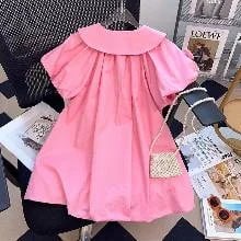 Vestido rosado estilo coreano con mangas abullonadas
